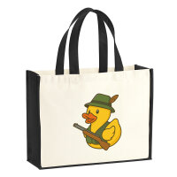 Jutetasche Quietscheente Jäger Comic Gummiente 21...