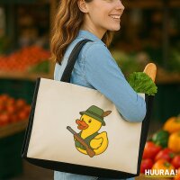 Jutetasche Quietscheente Jäger Comic Gummiente 21...