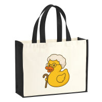 Jutetasche Quietscheente Rente Comic Gummiente 21 Liter Black