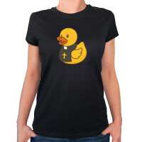 Damen T-Shirt Quietscheente Pfarrer Comic Gummiente