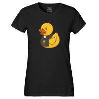 Damen T-Shirt Quietscheente Pfarrer Comic Gummiente