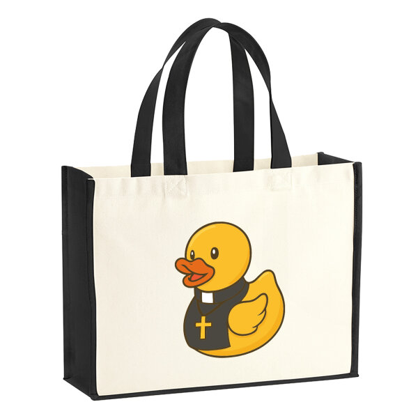 Jutetasche Quietscheente Pfarrer Comic Gummiente 21 Liter Black