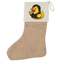 Weihnachtsstrumpf Quietscheente Rocker Gummiente Biker Beige Jute