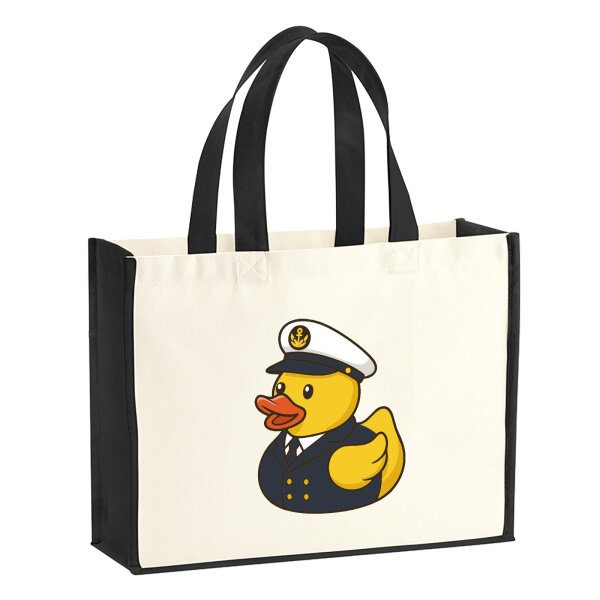 Jutetasche Quietscheente Kapitän Gummiente Seefahrer 21 Liter Black