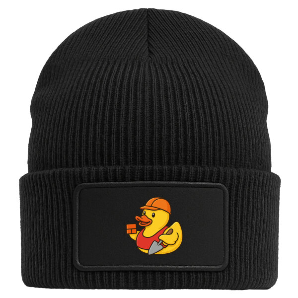Beanie mit Patch Quietscheente Maurer Gummiente Bauarbeiter Black