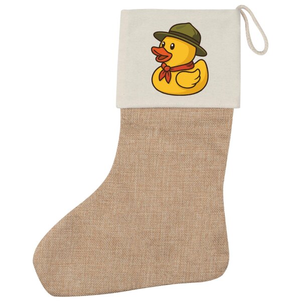 Weihnachtsstrumpf Quietscheente Pfadfinder Gummiente Jungpfadfinder Beige Jute