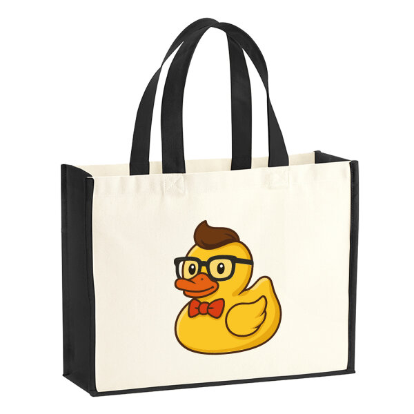 Jutetasche Quietscheente Nerd Gummiente Geek 21 Liter Black