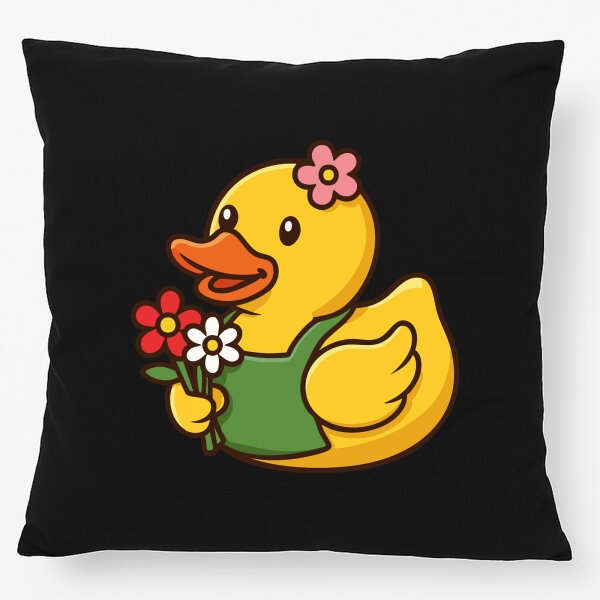 Kissen Quietscheente Floristin Gummiente Gärtnerin 40x40cm