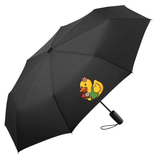 Regenschirm Quietscheente Floristin Gummiente Gärtnerin 98cm Schwarz