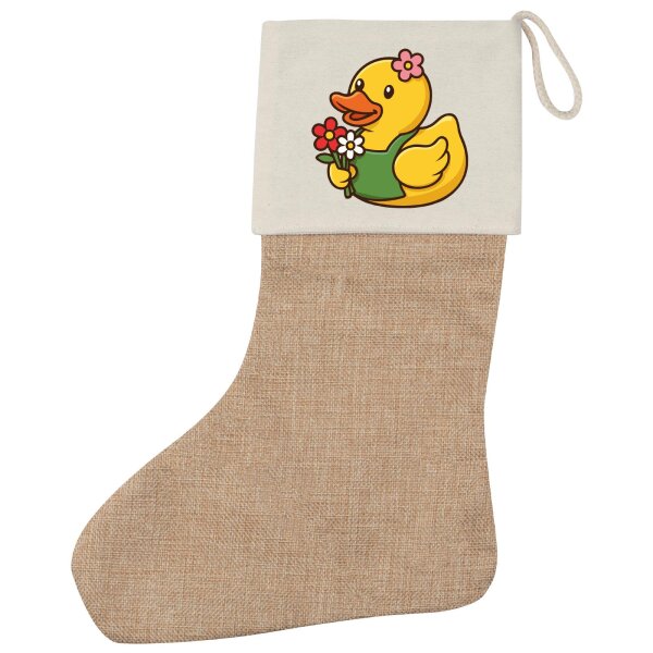 Weihnachtsstrumpf Quietscheente Floristin Gummiente Gärtnerin Beige Jute