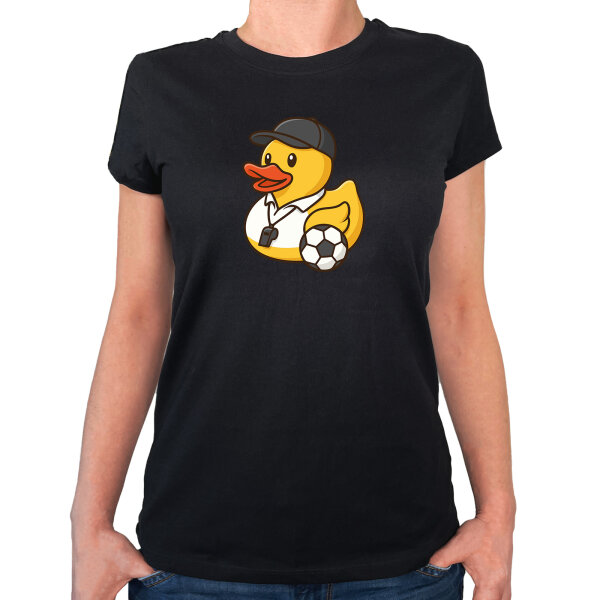 Damen T-Shirt Quietscheente Fussball-Trainer Gummiente Coach