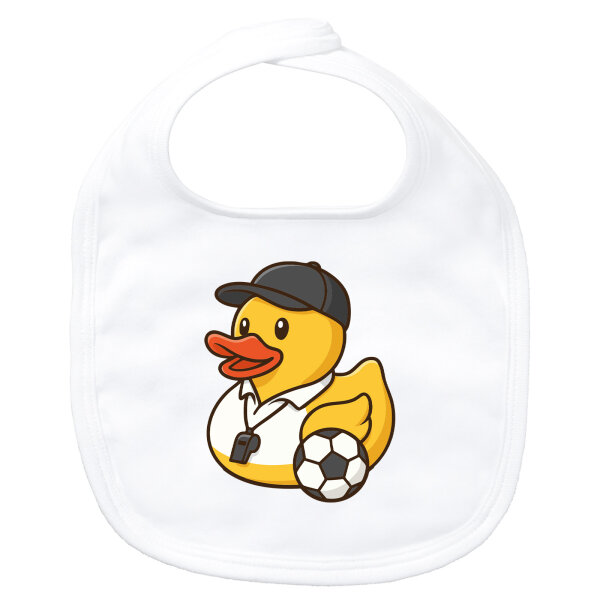 Baby Lätzchen Quietscheente Fussball-Trainer Gummiente Coach Klettverschluss