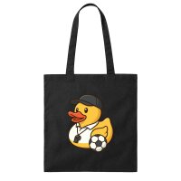 Jutebeutel Quietscheente Fussball-Trainer Gummiente 10 Liter