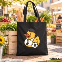 Jutebeutel Quietscheente Fussball-Trainer Gummiente 10 Liter