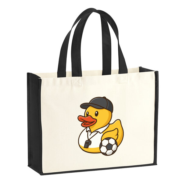 Jutetasche Quietscheente Fussball-Trainer Gummiente Coach 21 Liter Black