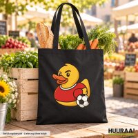 Jutebeutel Quietscheente Fu&szlig;baller Gummiente...