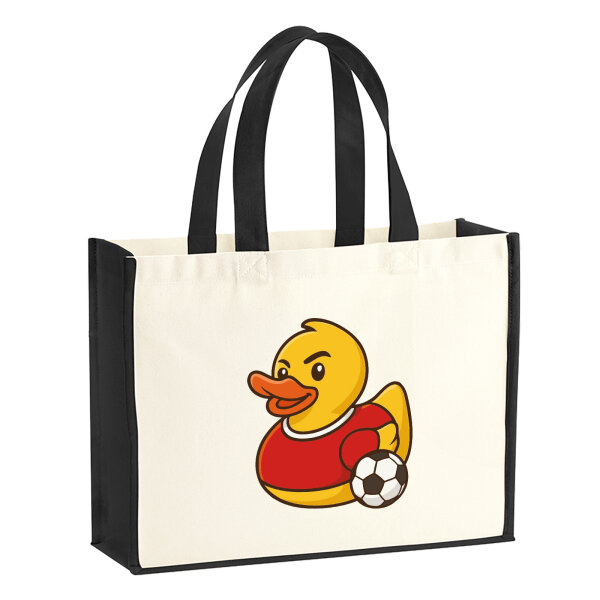 Jutetasche Quietscheente Fußballer Gummiente Fussballspieler 21 Liter Black