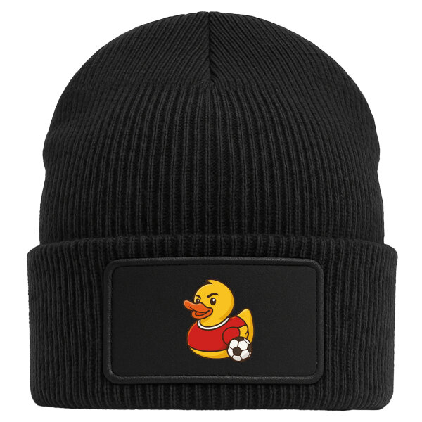 Beanie mit Patch Quietscheente Fußballer Gummiente Fussballspieler Black