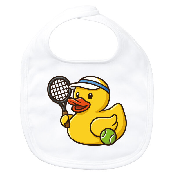 Baby Lätzchen Quietscheente Tennis-Spieler Gummiente Tennissportler Klettverschluss