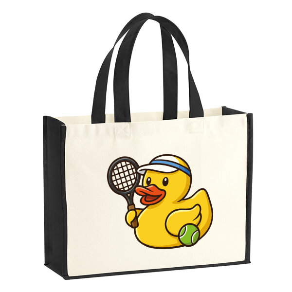 Jutetasche Quietscheente Tennis-Spieler Gummiente Tennissportler 21 Liter Black