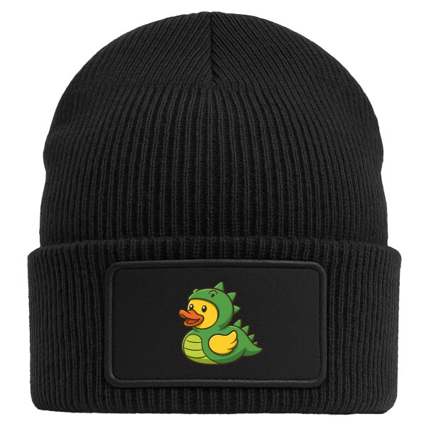 Beanie mit Patch Quietscheente Dinosaurier Gummiente Gärtnerin Black