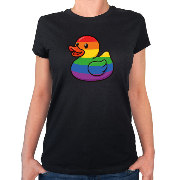 Damen T-Shirt Quietscheente LGBTQ Pride Comic Gummiente