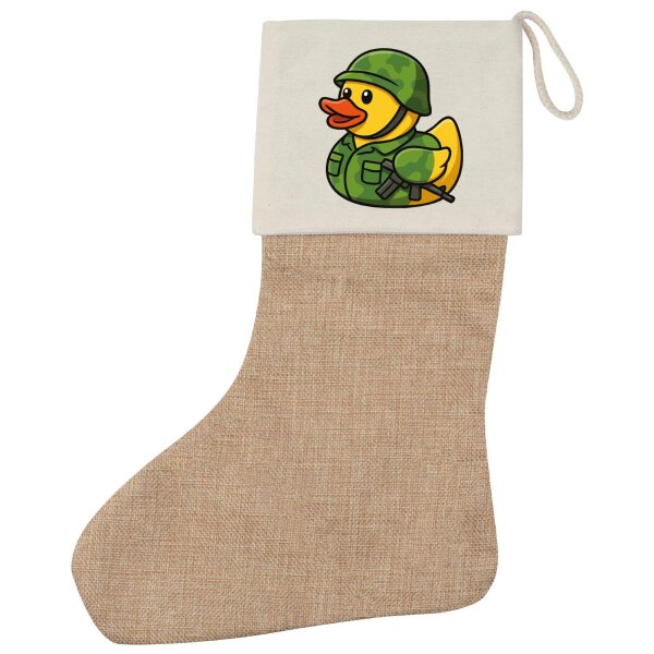 Weihnachtsstrumpf Quietscheente Soldat Gummiente Bundeswehr Beige Jute