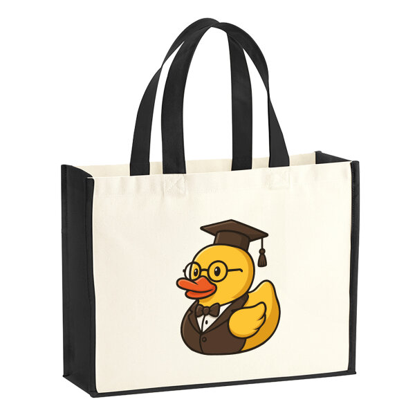 Jutetasche Quietscheente Professor Gummiente Lehrer 21 Liter Black