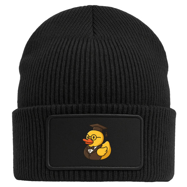 Beanie mit Patch Quietscheente Professor Gummiente Lehrer Black