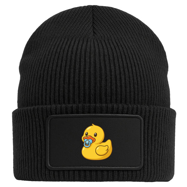 Beanie mit Patch Quietscheente Baby Gummiente Säugling Black