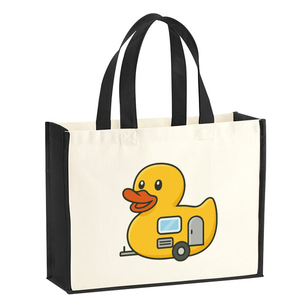 Jutetasche Quietscheente Camper Gummiente Wohnwagen 21 Liter Black