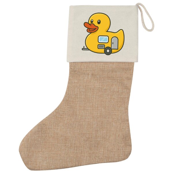 Weihnachtsstrumpf Quietscheente Camper Gummiente Wohnwagen Beige Jute