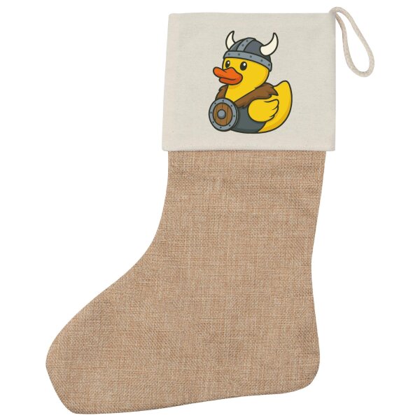 Weihnachtsstrumpf Quietscheente Wikinger Gummiente Viking Beige Jute