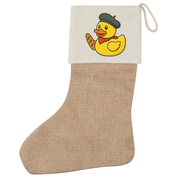 Weihnachtsstrumpf Quietscheente Frankreich Gummiente Franzose Beige Jute