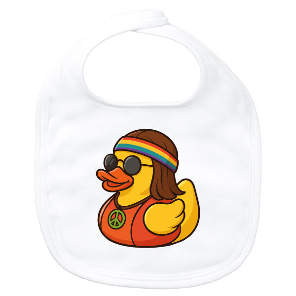 Baby Lätzchen Quietscheente Hippie Gummiente Peace Klettverschluss