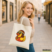 Jutebeutel Quietscheente Hippie Gummiente Peace 10 Liter