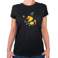 Damen T-Shirt Quietscheente Zauberer Gummiente Magier