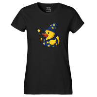Damen T-Shirt Quietscheente Zauberer Gummiente Magier