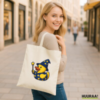 Jutebeutel Quietscheente Zauberer Gummiente Magier 10 Liter