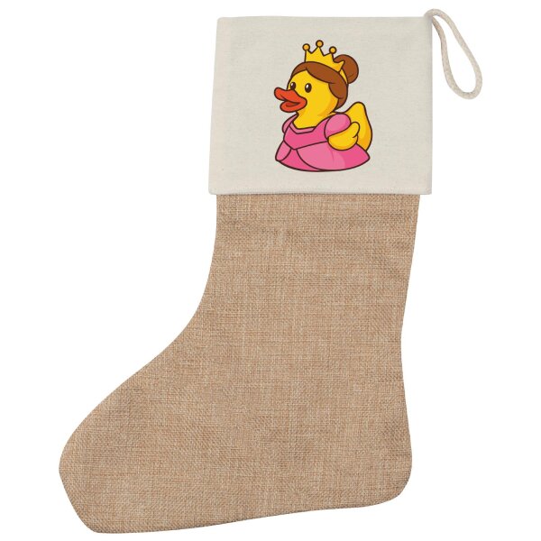 Weihnachtsstrumpf Quietscheente Prinzessin Gummiente Princess Beige Jute