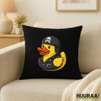 Kissen Quietscheente Biker Gummiente Rocker 40x40cm