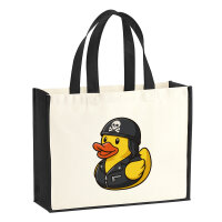 Jutetasche Quietscheente Biker Gummiente Rocker 21 Liter...