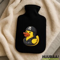 W&auml;rmflasche Quietscheente Biker Gummiente Rocker