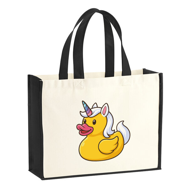 Jutetasche Quietscheente Einhorn Gummiente Unicorn 21 Liter Black