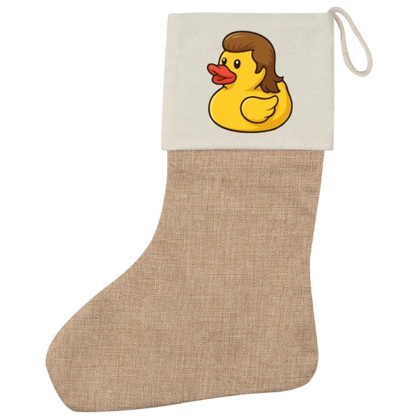Weihnachtsstrumpf Quietscheente Vokuhila Gummiente 80s Beige Jute