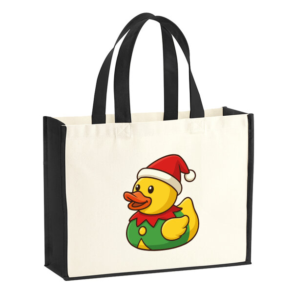 Jutetasche Quietscheente Wichtel Gummiente Elfe 21 Liter Black