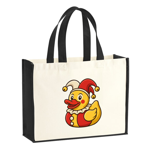 Jutetasche Quietscheente Joker Gummiente Hofnarr 21 Liter Black