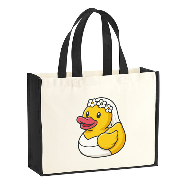 Jutetasche Quietscheente Braut Gummiente Hochzeit 21 Liter Black