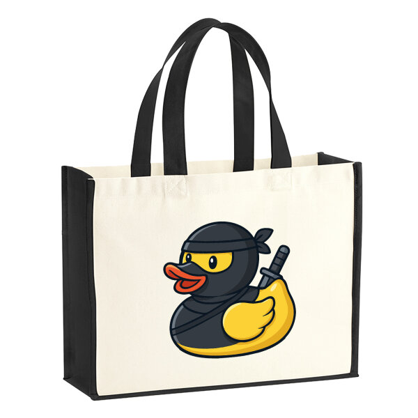 Jutetasche Quietscheente Ninja Gummiente Krieger 21 Liter Black