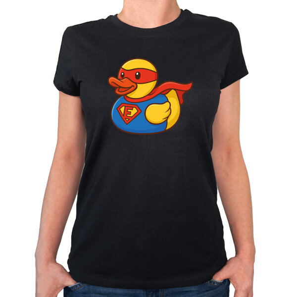 Damen T-Shirt Quietscheente Superheld Gummiente Hero